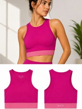 WILO The Label Pink Ribbed Colorblock Sports Bra Medium Racerback
